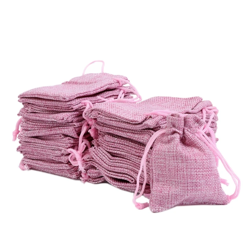 Pink 50 шт винтажный натуральный джут Hessian Drawstring мешок мешковины свадебный подарок мешок - Цвет: Pink