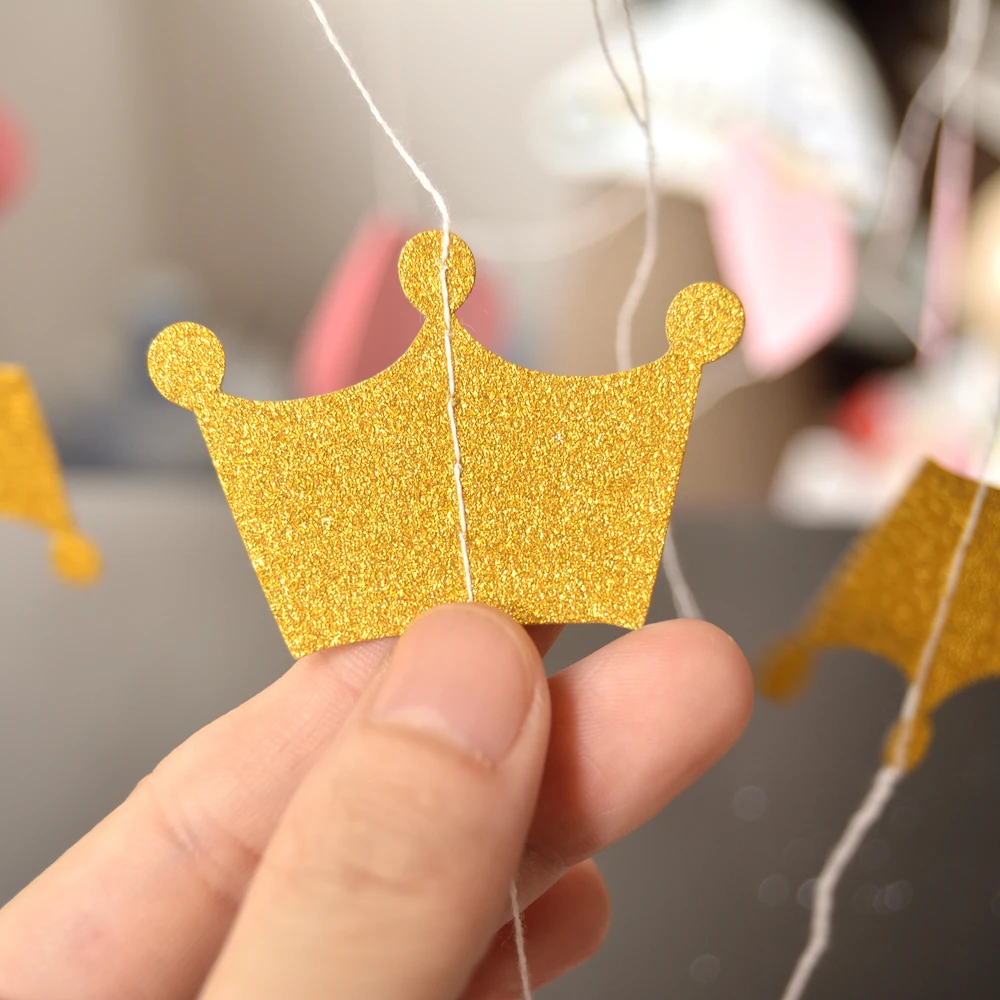 Бумажная гирлянда 2 м розовое золото с блестками 3d Корона сердцем вечерние