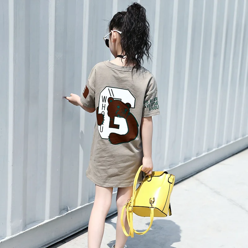 Футболка с коротким рукавом и принтом для девочек летняя длинная футболка