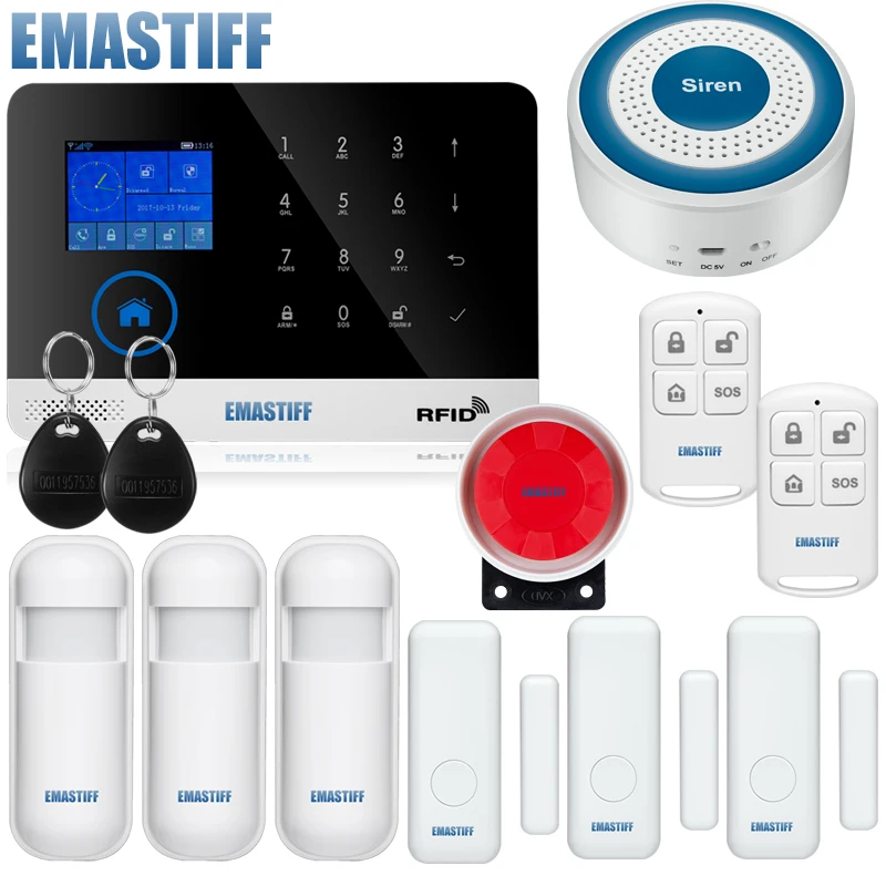 

WIFI GSM Security Alarm System SMS RFID Disalarm Low battery Indication APP Control Burglar Alarm System