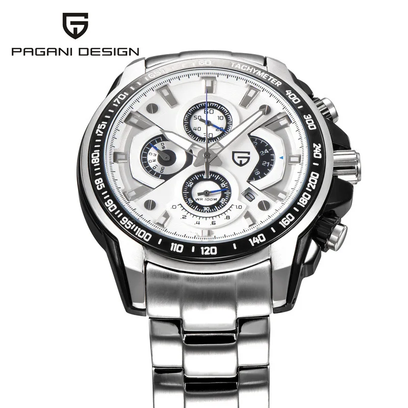 Мужские кварцевые часы со стальным ремешком роскошные спортивные с тремя