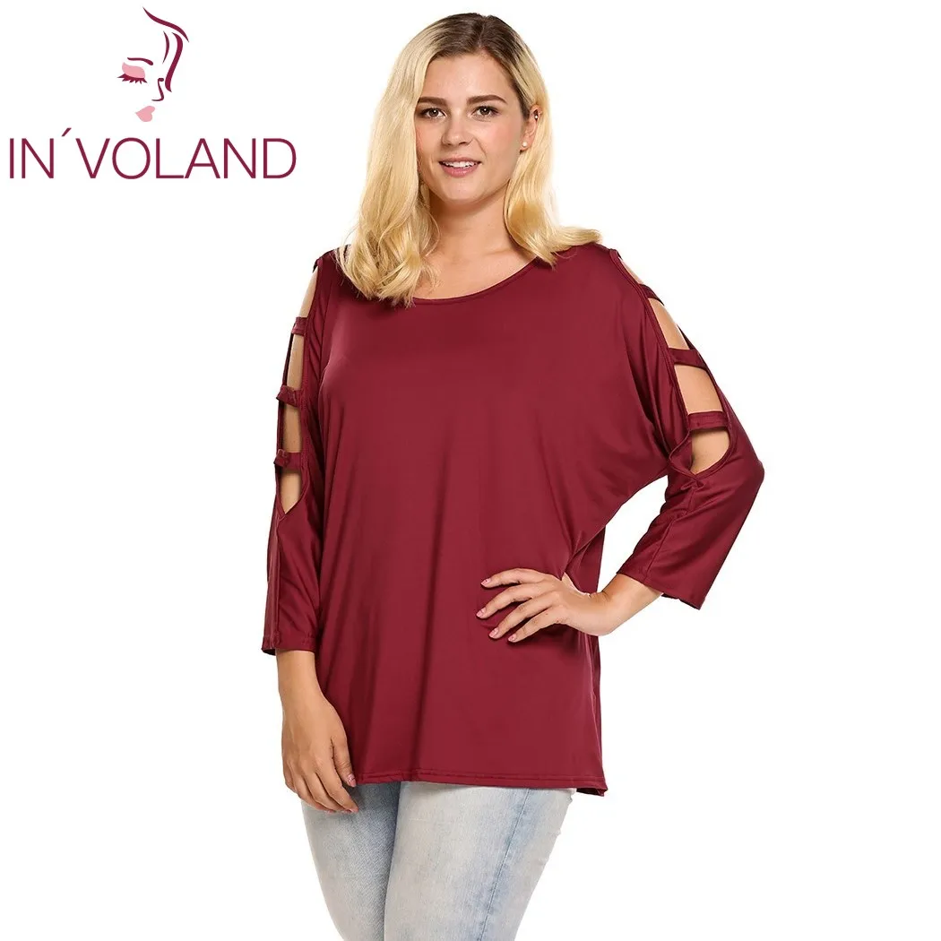 Женская футболка IN'VOLAND летняя большого размера с круглым вырезом и рукавом 3/4 5XL