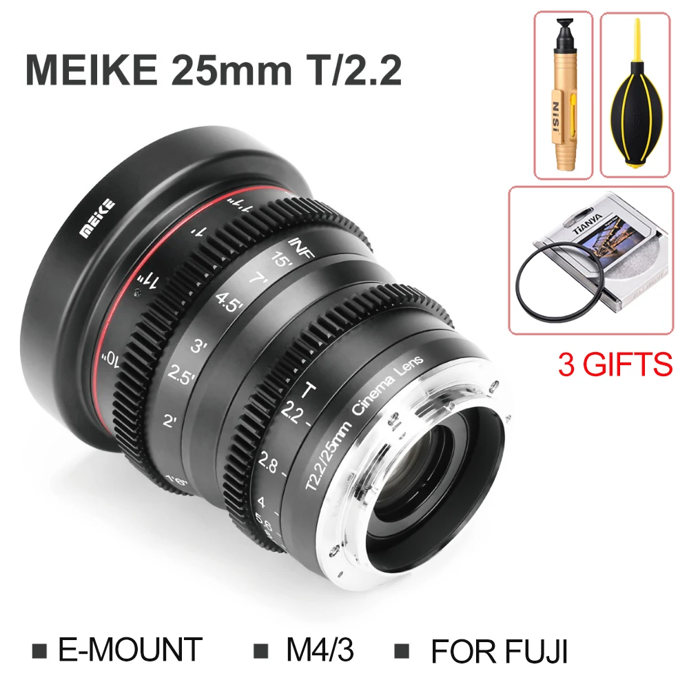 Meike 25 мм T2.2 ручная фокусировка портрет Cine объектив для sony E-Mount для fuji x-крепление для Olympus Panasonic M4/3-Mount