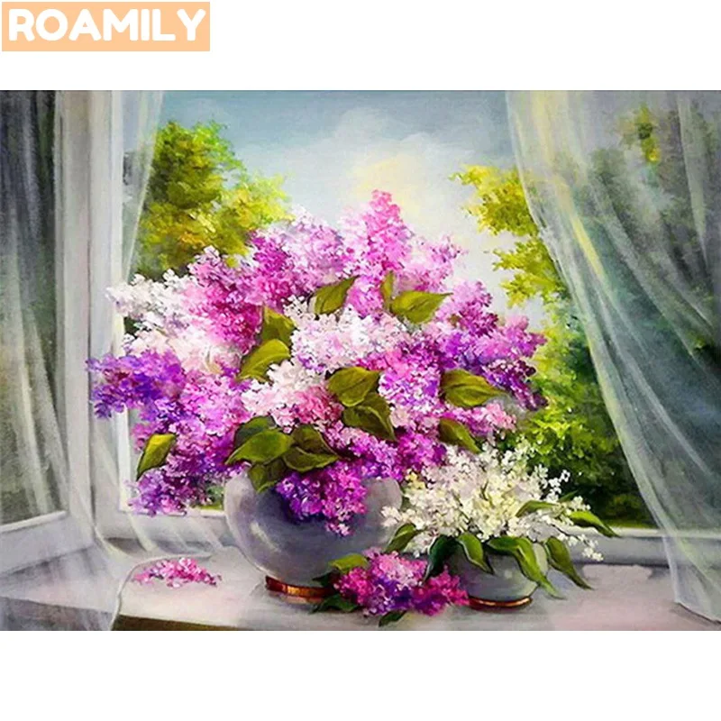 0611la2a07 ROAMILY, 5d полная квадратная вышивка с кристаллами, Алмазная вышивка,цветы, розы, пионы, фрукты, красивые живописные, алмазная вышивка распродажа, мозаика цветы - Color: 0611la2a07