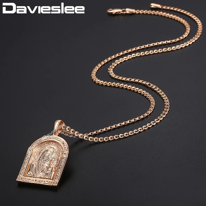 Davieslee, ожерелье для женщин, мужчин, девственница Мэри, женское ожерелье с подвеской, 585, розовое золото, ювелирное изделие, модный подарок DGP190