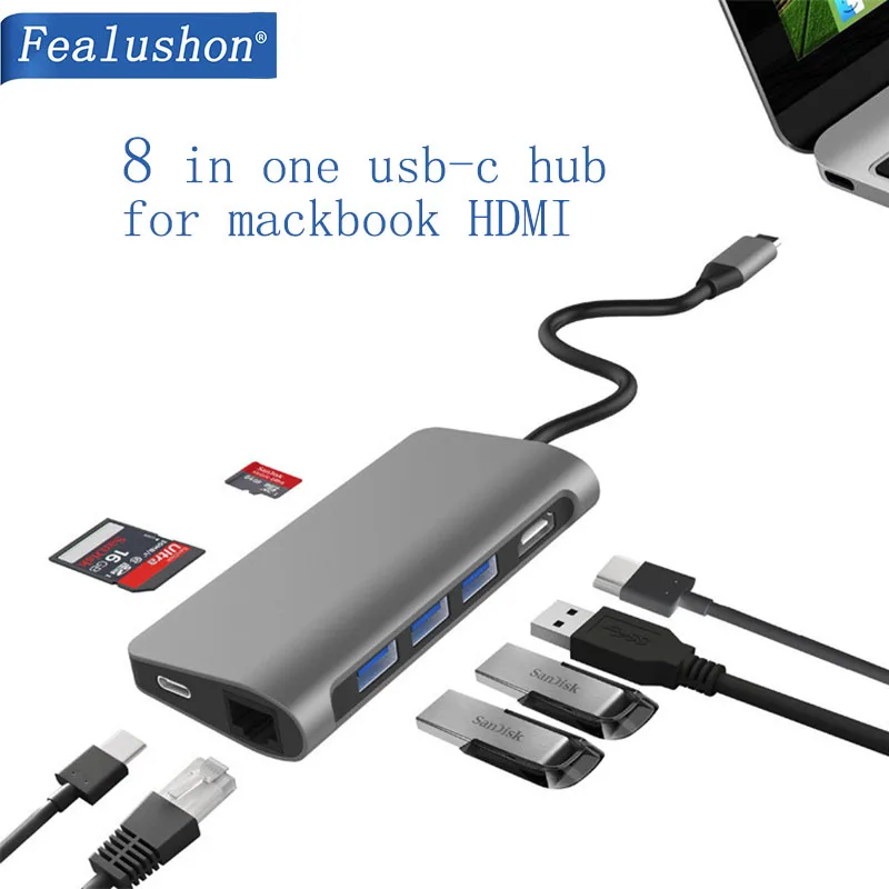 USB C док станция для ноутбука 3 0 HDMI RJ45 Gigabit PD Fealushon MacBook Samsung Galaxy S9/S8/S8 + Type C|Док-станции