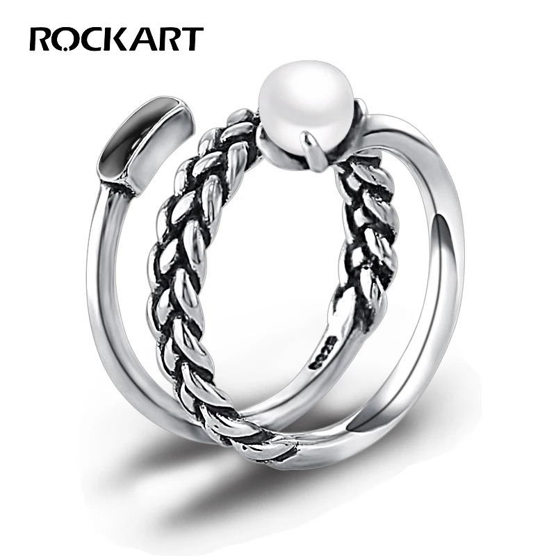 Женское кольцо с жемчугом ROCKART роскошное большое в виде серебряного ракушки 3