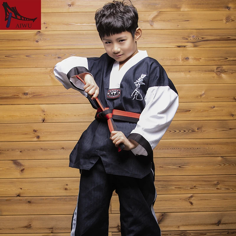 Лидер продаж одежда WTF Tae kwon do Dobok детская Униформа ITF для тхэквондо размер XXXS-M