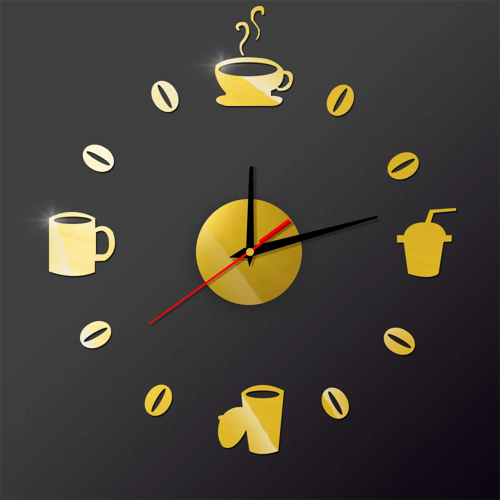 Coffee Cups Kitchen Wall Art Clock Modern Design Quartz Non ticking Silent Watches Home Decoration Decor Sticker For Living Room|art clock|wall art