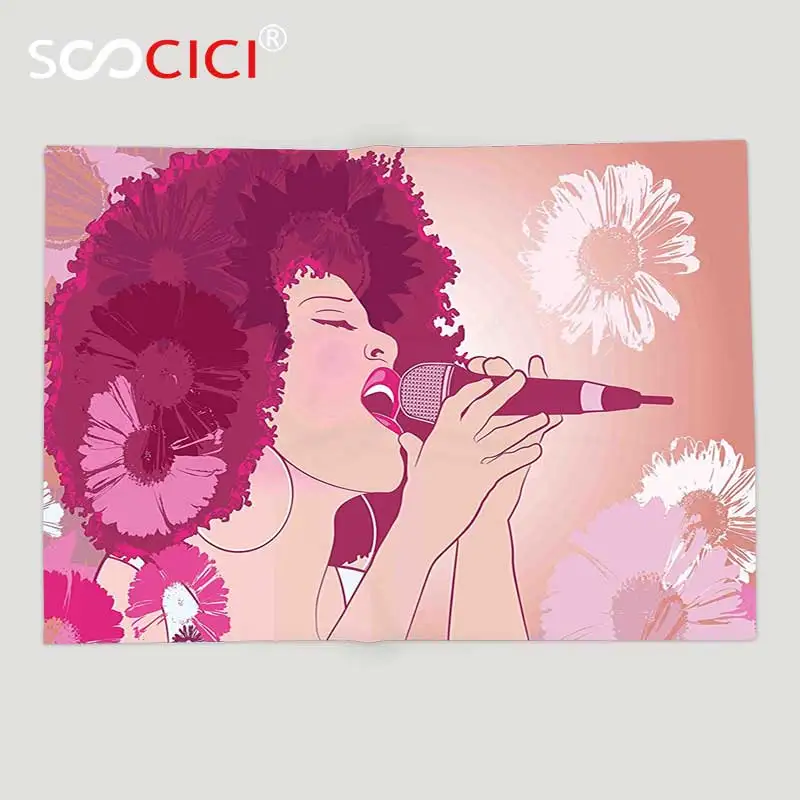 

Мягкое Флисовое одеяло на заказ, музыка, Африканская женщина, пение джазовых песен на экзотическом цветочном фоне, художественное искусство, пурпурный персик