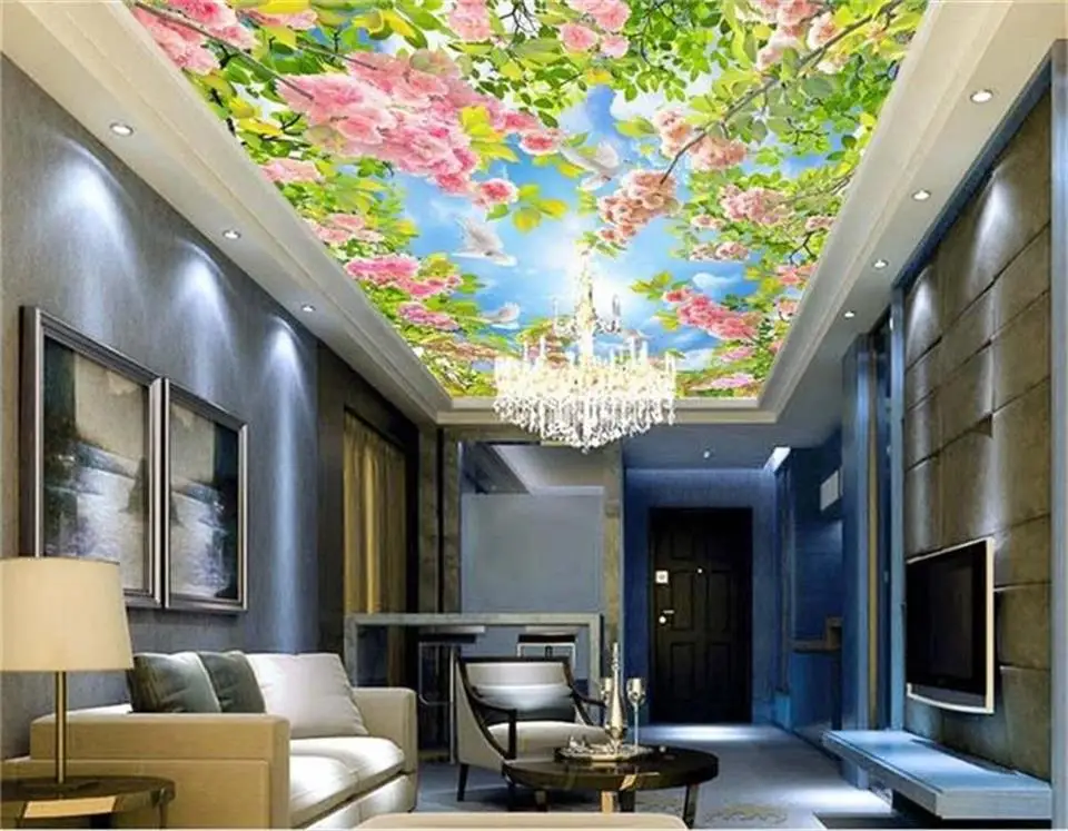 3d обои фото на заказ потолочная комната росписи весеннее небо цветок Картина