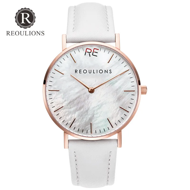 REOULIONS 2018 жемчужно белый Элитный бренд кожа простые модные женские часы женская