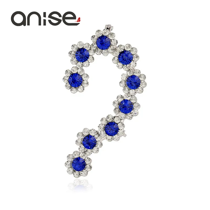 Модные женские серьги клипсы Anise с голубым кристаллом и цветком каффы эффектные