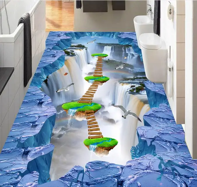 

custom 3d flooring waterfall 3d mural wallpaper 3 d Living room bedroom 3d flooring pvc waterproof self adhesive wallpaper