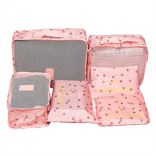 pink cherry 6 шт./компл. дорожные сумки женская одежда косметические сортировки, хранилище, сумочка, Портативный Упаковка куб Организатор багажные аксессуары для ванной комнаты - Цвет: pink cherry