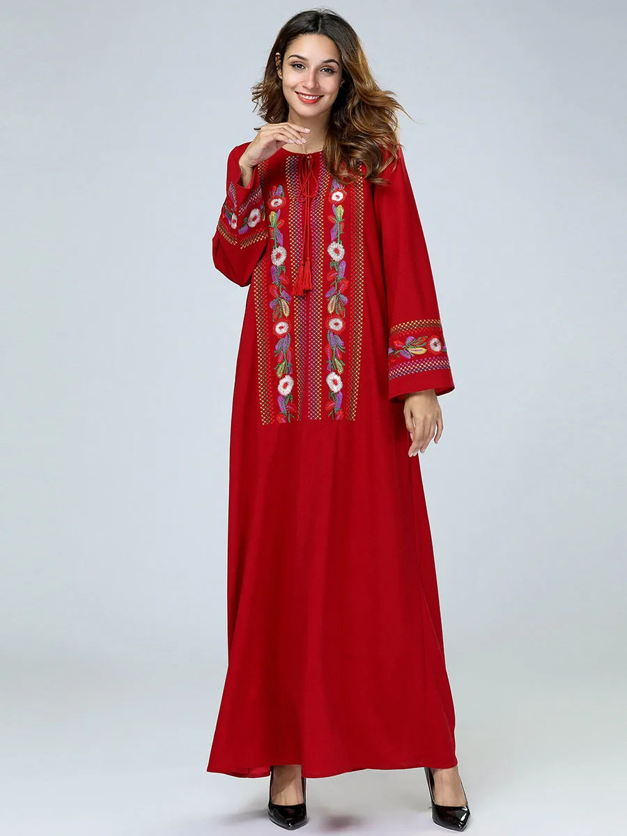 Женское платье abaya в Дубае с цветочной вышивкой макси мусульманское кафтан