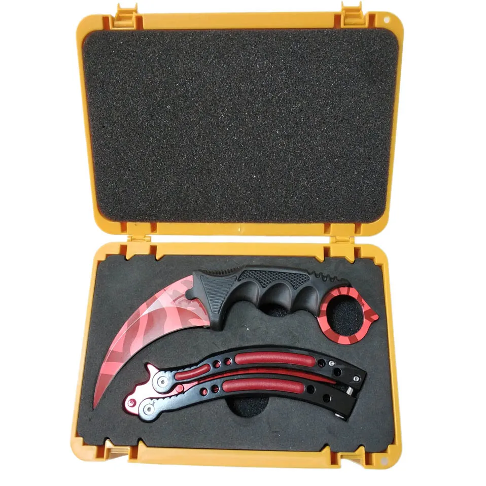 Butcher Дропшиппинг Csgo игра пластиковая коробка оружия+ нож бабочка+ Karambit тупое лезвие для тренировок коллекция Gife Suppl чехол - Цвет: Butcher