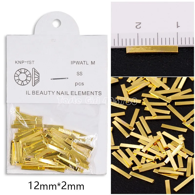 12mm Gold 100 шт./пакет Япония 5 длин цвета: золотистый, серебристый black rose металлических штангах сплава Nail Art сотрудников палка украшения с драгоценными камнями дизайна маникюра - Цвет: 12mm Gold