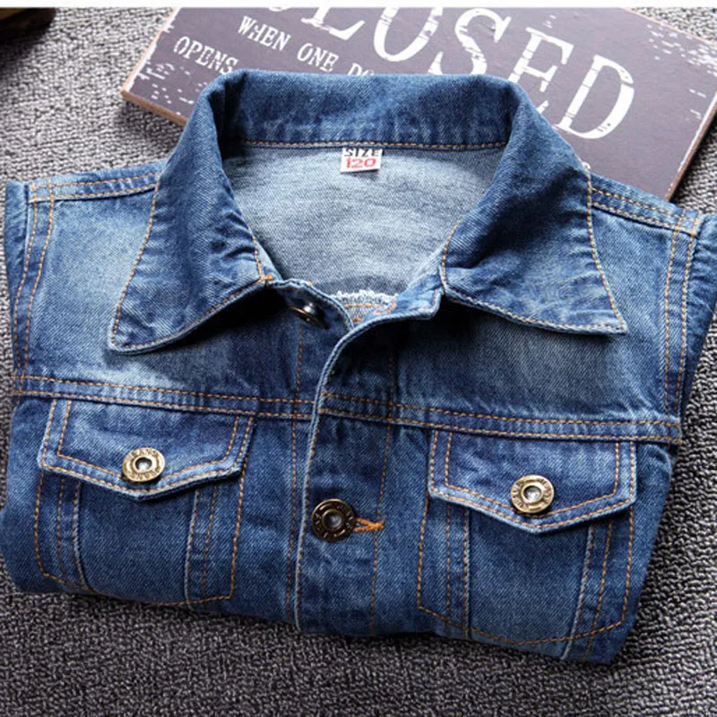 2017 new spring children's jacket casual boy jeans jackets long sleeve girls outerwear washed denim DQ549 | Детская одежда и