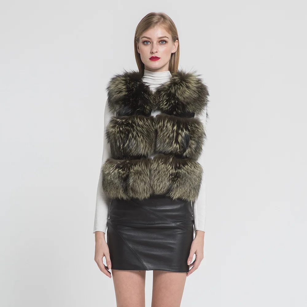 Silver Orange JKKFURS/Новое поступление, женский жилет на натуральном меху с серебряной лисой, Модный стильный женский зимний теплый меховой жилет наивысшего качества S7382 - Цвет: Silver Orange