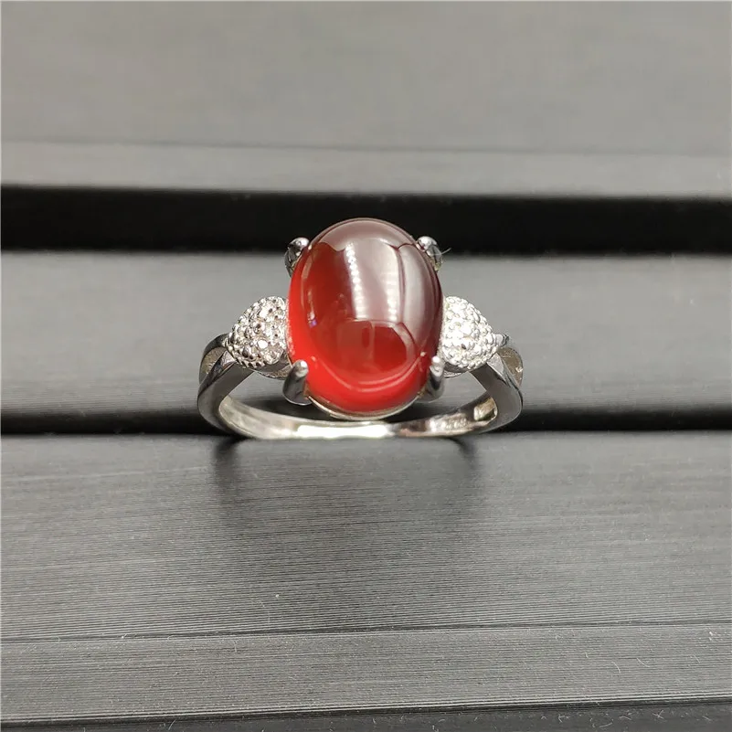 Natural Garnet Ring Women Men Anniversary Love Gift Orange Red 13x10mm Crystal 925 Sterling Silver Adjustable Jewelry AAAAA | Украшения и