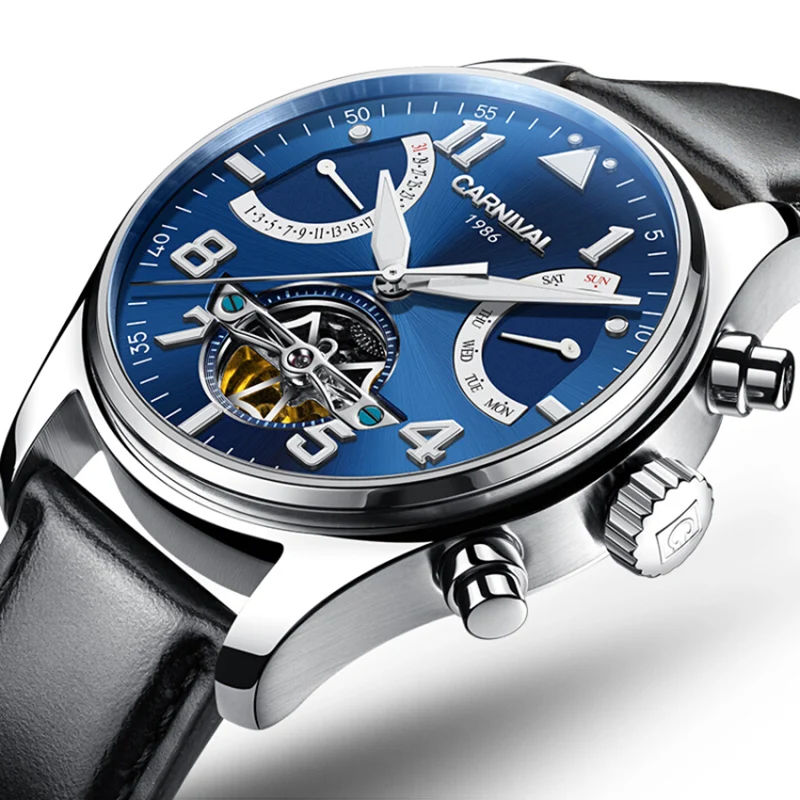 AAA карнавал Tourbillon механические часы Для мужчин Швейцарии Скелет пилота наручные