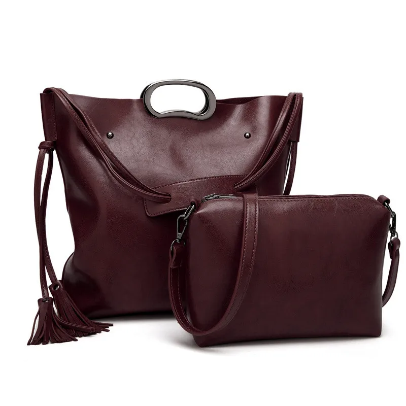 Женская кожаная сумка женские сумки на плечо 2 комплекта известный бренд