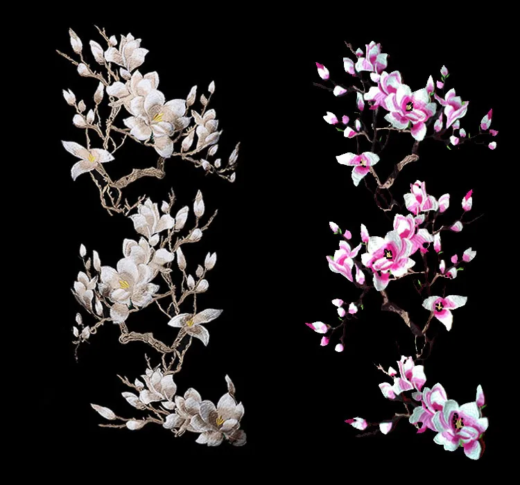 Цветок магнолии вышивка большая аппликация патч кружевная ткань пришивная