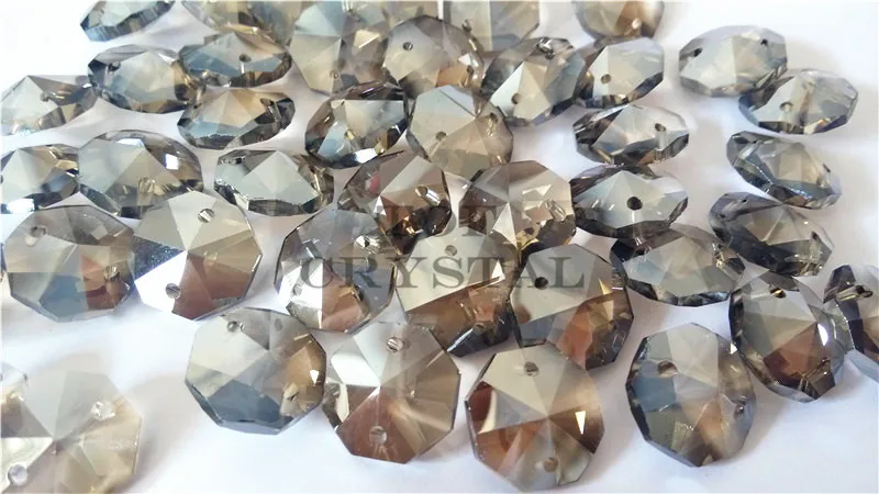 300 шт. 14 мм дымчато-серые стеклянные Восьмиугольные бусины с 2 отверстиями