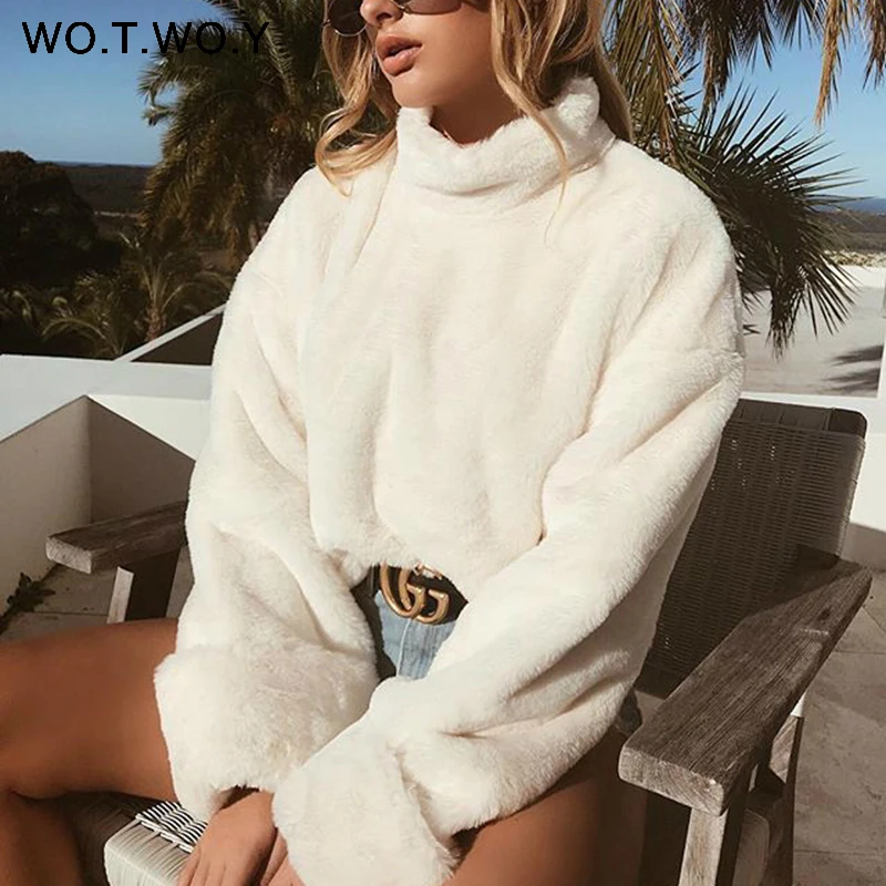 WOTWOY толстая овечья шерсть зимняя куртка для женщин искусственный мех пальто