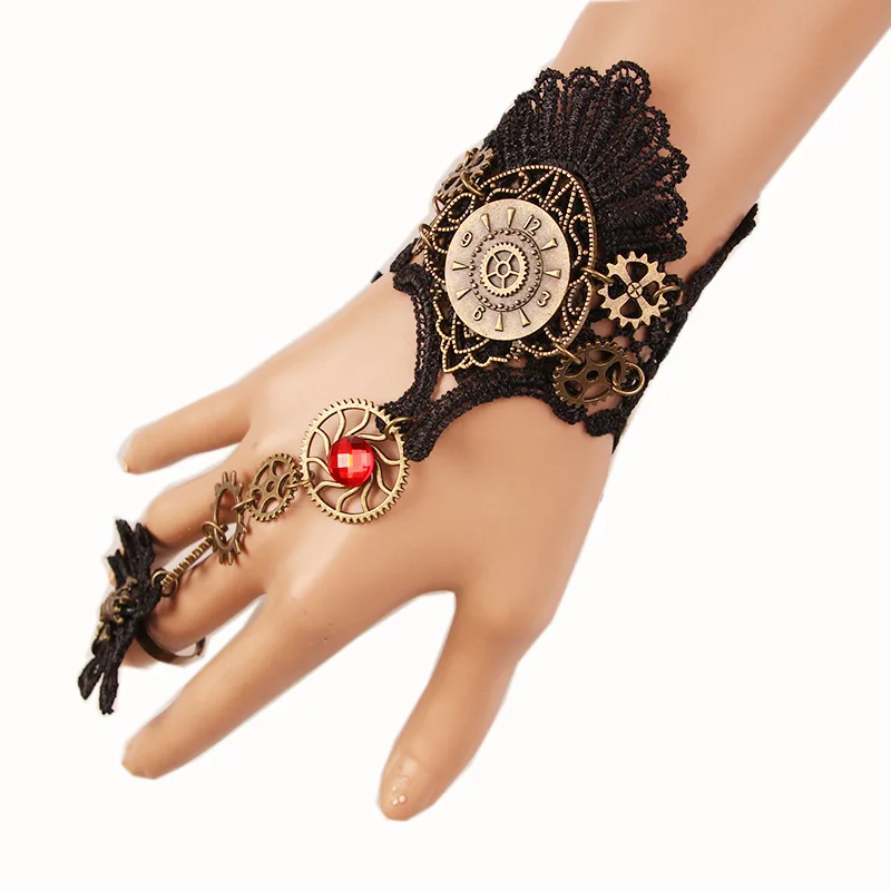 Retro Steam Engine Gear Bracelet Lace Skull Female Creativity Halloween Ring Hand Jewelry | Украшения и аксессуары