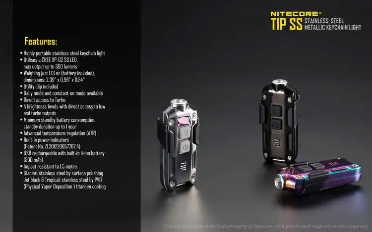 TOPSALE NITECORE TIPCU TIPCRI TIPSS металлический кнопочный светильник+ многоцелевой зажим для кемпинга на открытом воздухе, ежедневный EDC перезаряжаемый светильник-вспышка