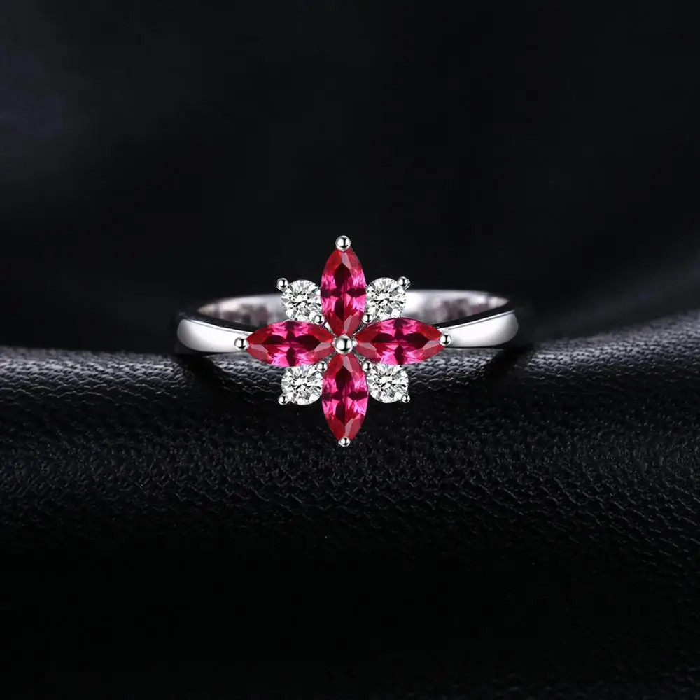 Jewelrypalace цветы 0.85ct создан Рубин заявление кольцо стерлингового серебра 925