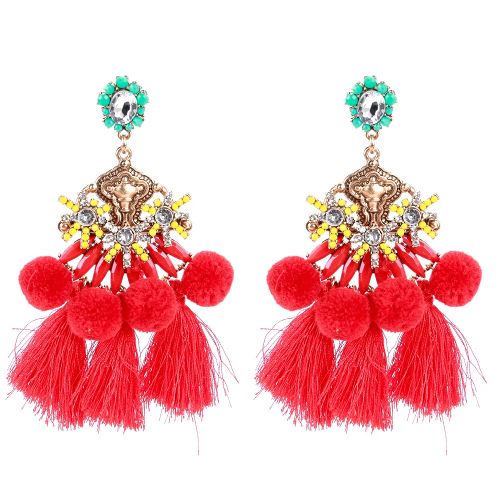 Богемные серьги Longos с помпоном шариком кисточкой для женщин Модная бижутерия