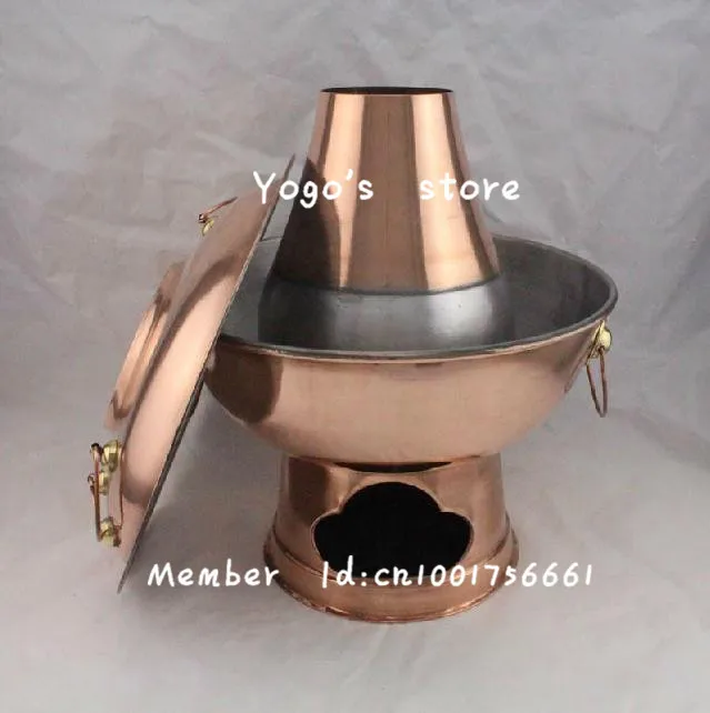 

FREE SHIPPING 34cm China copper hot pot thickened Mongolian Chinese dragon charcoal copper fondue pot copper handmade fire pot