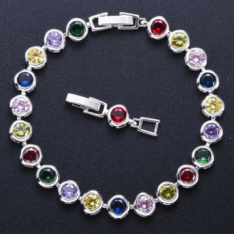 Colorful BeaQueen, модный серебряный цвет, 5 мм, Круглый CZ Кристалл, женские теннисные браслеты, много цветов, камень, установка цвета, ювелирные изделия B144 - Окраска металла: Colorful