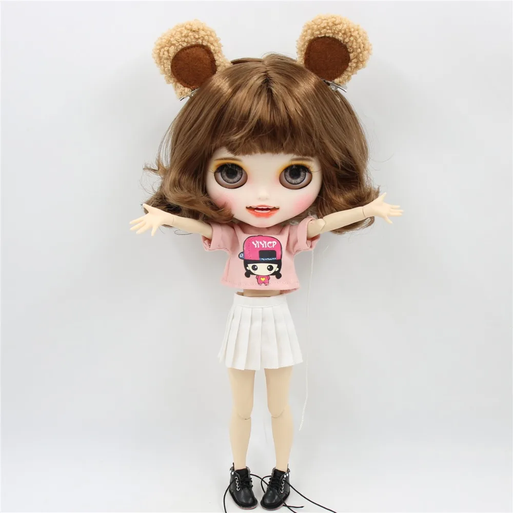 Ледяная фабрика blyth кукла 1/6 bjd белая кожа тела короткие каштановые волосы, новое матовое лицо с зубами, 30 см BL9158