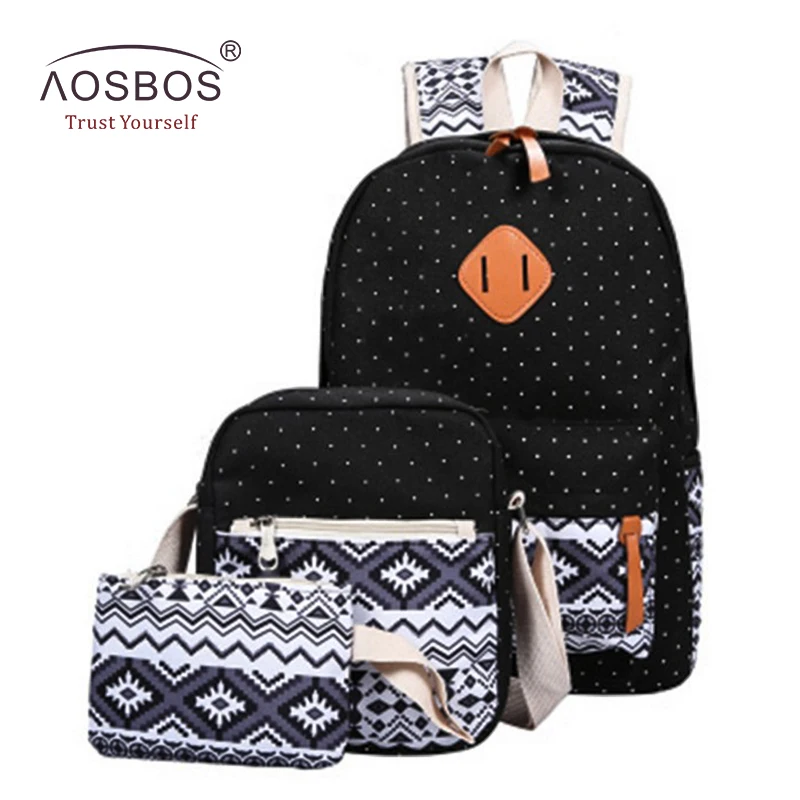 Aosbos 3 шт./компл. стильные холщовые школьные ранцы с принтом для девочек-подростков, винтажные женские рюкзаки с геометрическим рисунком