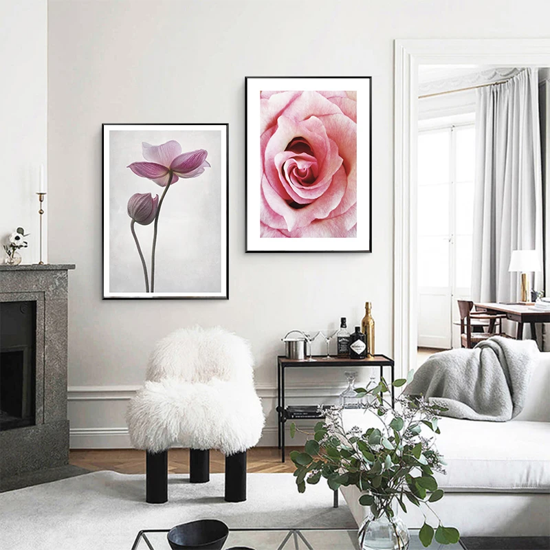 Рисунок Nordic Flower Poster Art Painting Pink Rose Plants Canvas Scandinavian Style Pictures Unframed on.