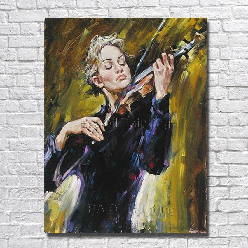 Расписанный вручную персонаж картина маслом красивая девушка играть на скрипике