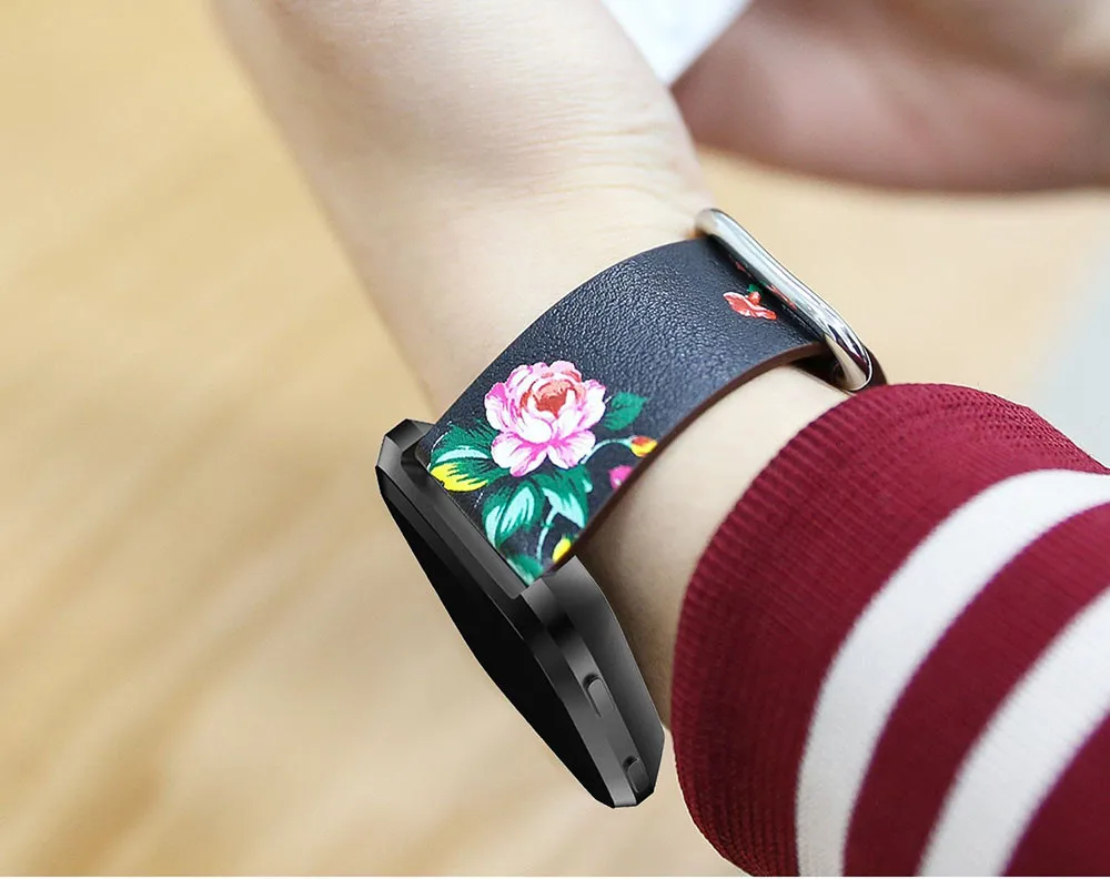 Кожаный браслет с цветочным принтом для Fitbit Versa, Сменные аксессуары для часов, ремешки
