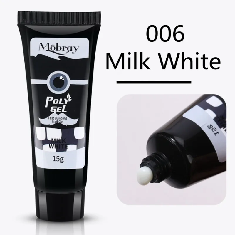 006 Milk White 1 шт., 15 г, полигель-лак для замачивания, удлиненный, строительный, УФ, полигель, акриловый, геллак, камуфляж, маникюр, желе-лак для дизайна ногтей - Цвет: 006 Milk White