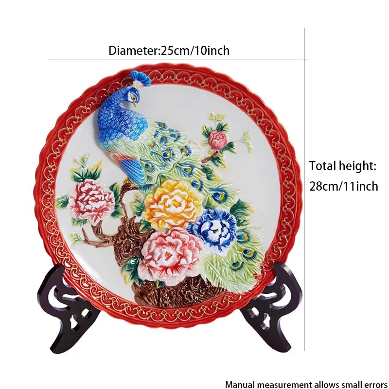 10 дюймовая китайская декоративная тарелка креативный дизайн тиснение павлин
