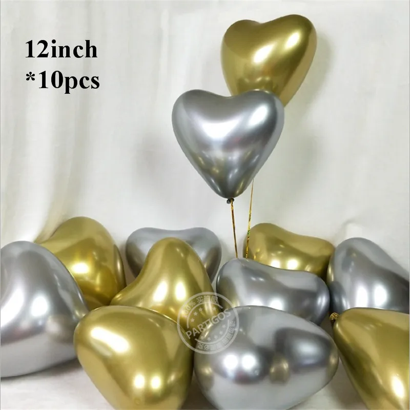 mixed gold silver 10 дюймов 10 шт хромированные шары сердце шары металлические латексные гелиевые шары Globos День Рождения декорации на свадьбу, вечеринку украшения - Цвет: mixed gold silver