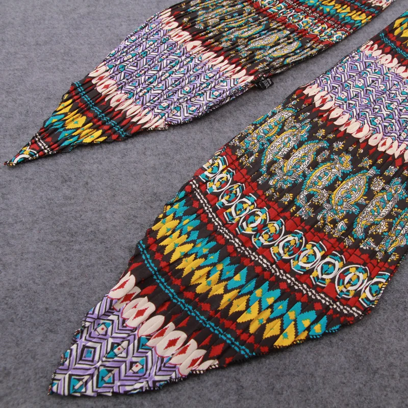 Женский Шелковый складной шарф длинный узкий атласный в полоску с узором