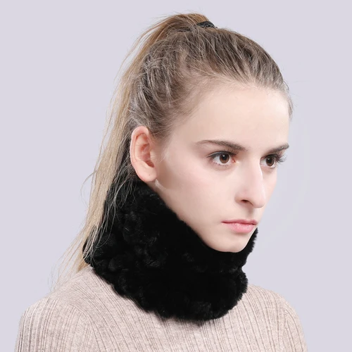 color 48 Women Real Fur Handmade Stretch Fur Scarf Knit Genuine Rex Rabbit Fur Headbands Girls Natural Fur Ring Cowl Snood Scarves Winter - Color: color 48