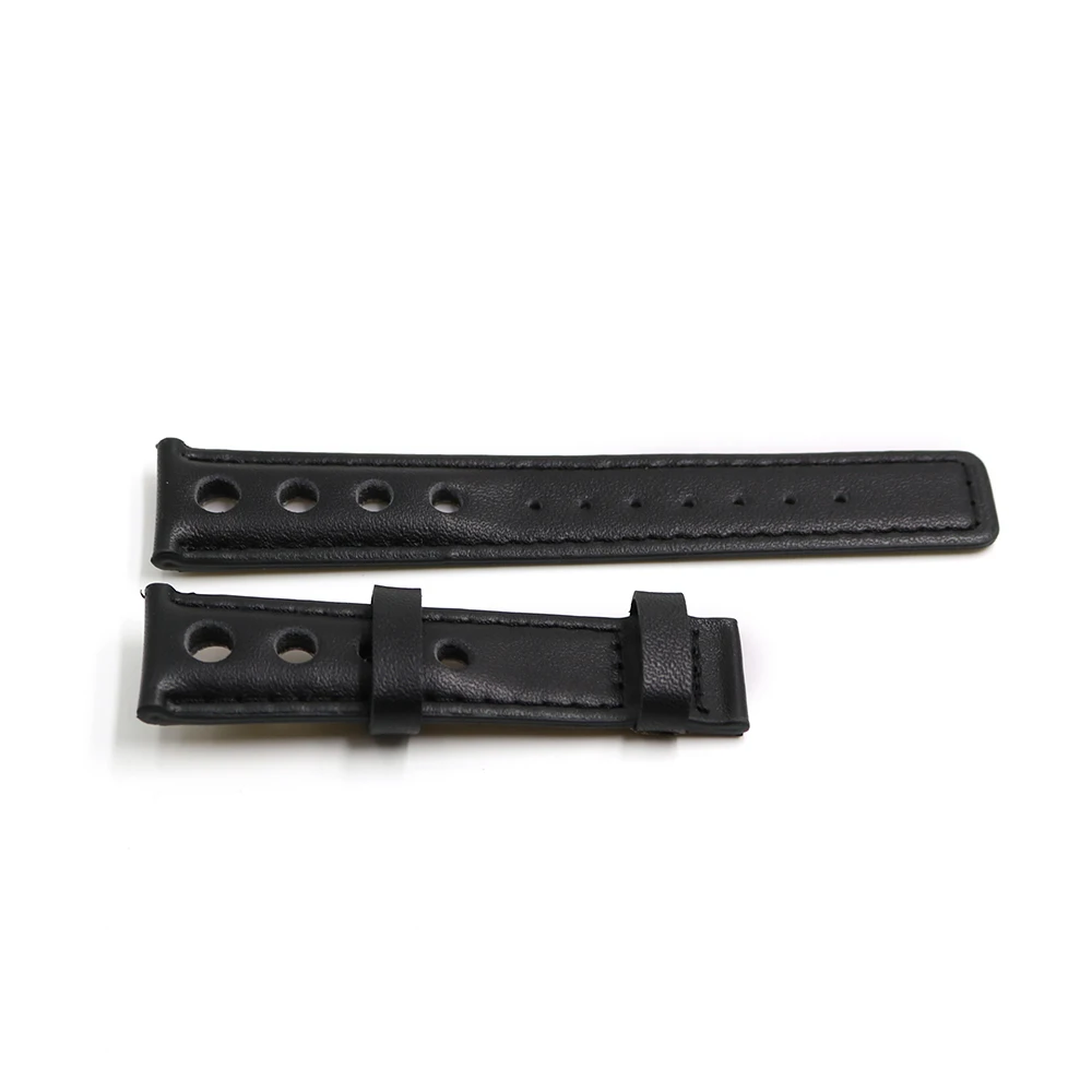 CARLYWET 20mm Real Calf Leather Handmade Black with Black Stitches Wrist Watch Band Strap Belt Without Clasp  For T91 PRS516