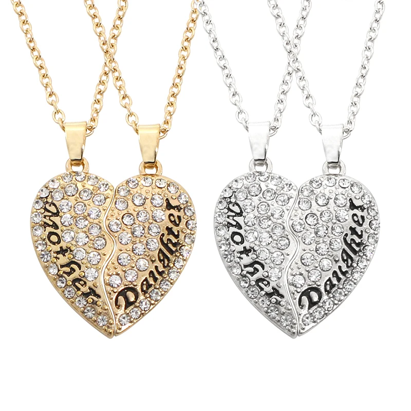 

2pcs/set Fashion Full Rhinestone Broken Heart Necklace Women Mother Daughter Heart Necklace Family Jewelry Mother's Day Gifts