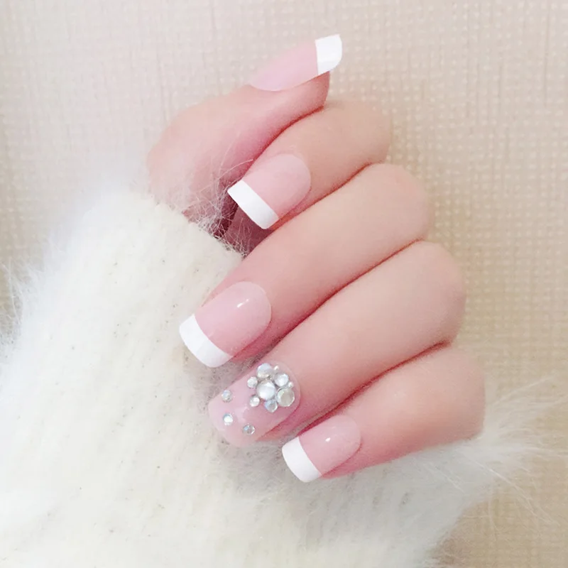 24 шт. накладные ногти французский дизайн полное покрытие с клеем OA66|Накладные