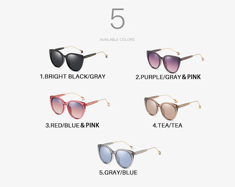 AEVOGUE поляризованных солнцезащитных очков Для женщин Cat Eye звезда декорированные заклепками градиентные линзы прозрачная рамка Солнцезащитные очки женские AE0629